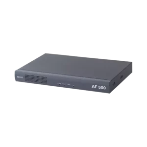 Professional 1U rack-mount Commend AF-500 IP amplifier in a black metal finish with front-panel LED status indicators.