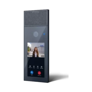 Professional black-coated stainless steel Commend ID5-TD CM-B touch intercom station with a bright 5-inch color screen and integrated camera.