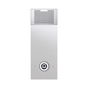 Professional square Commend OD1-V IP video intercom station featuring a brushed metal finish, camera lens, speaker grille, and call button.