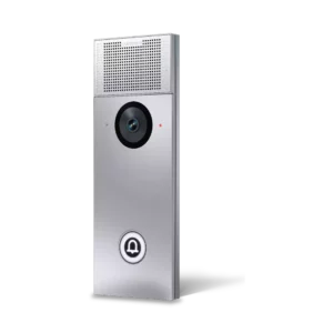 Professional stainless steel Commend OD1-V CM IP video intercom station with a brushed metal finish, integrated camera lens, and speaker grille.